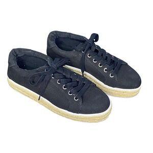 Steve Madden Black Canvas Espadrille Platform Sneaker Lace Up Low Top Shoes 7